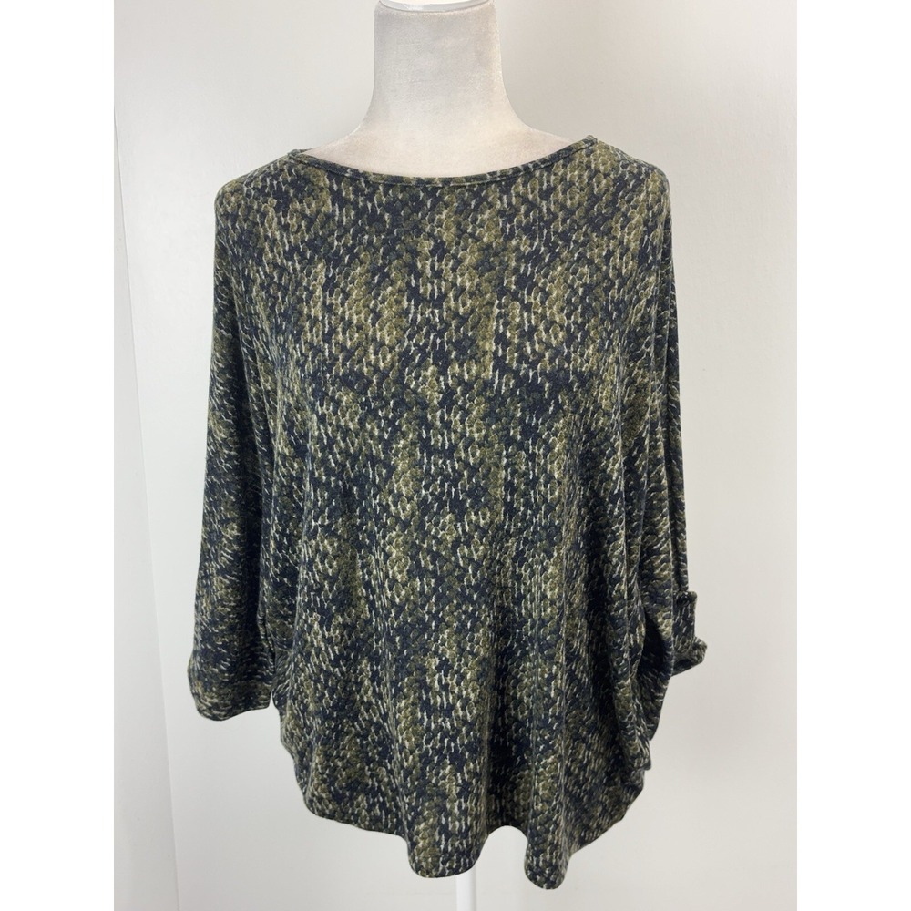Clara Sun Woo Green Tunic Top Shirt Sz Large Women's 3/4 Sleeves Made In USA